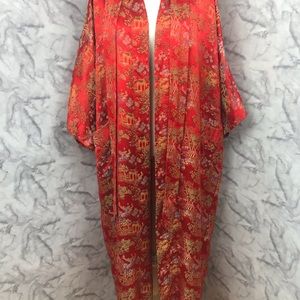 Vintage | Intimates & Sleepwear | Vintage Asian Red Print Long Belted ...